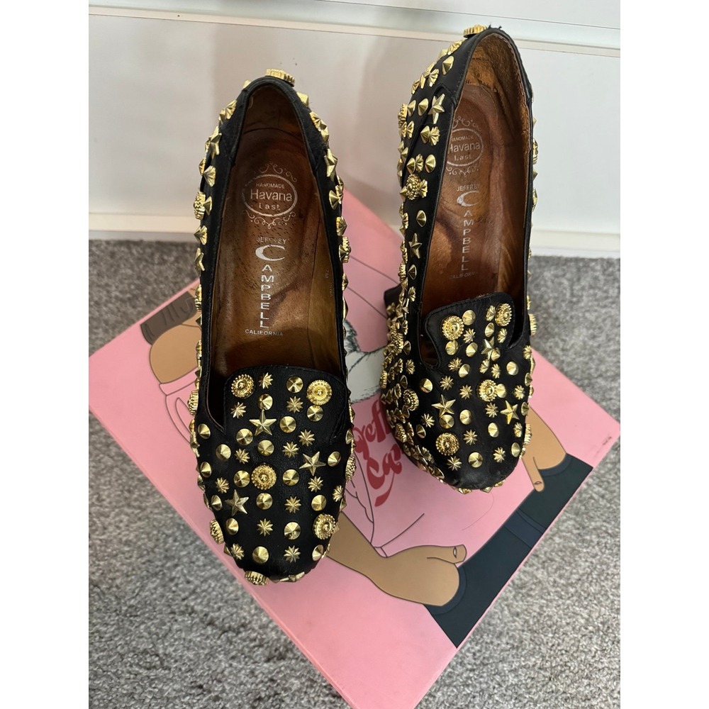 Jeffrey Campbell Studded Platform Heels Black Gold Size 7 - Picture 4 of 12